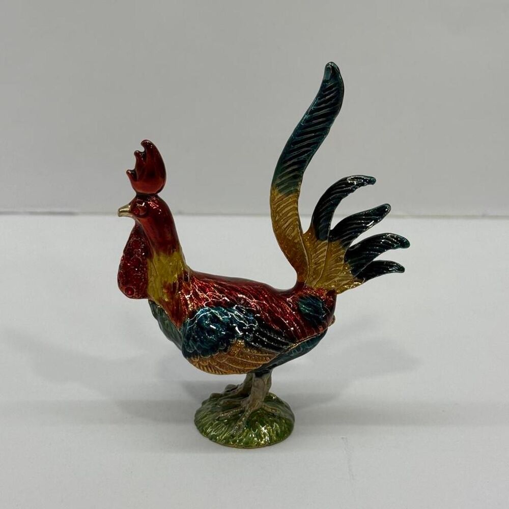 Brand New Enameled Rooster Figurine / Elegant Home Décor Accent Trinket Box